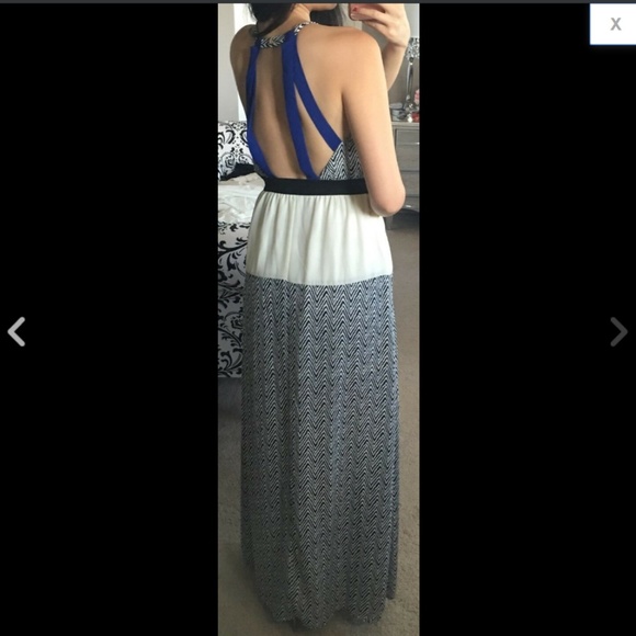Blue White Black Chevron Tribal Print Maxi Dress S - Picture 4 of 4